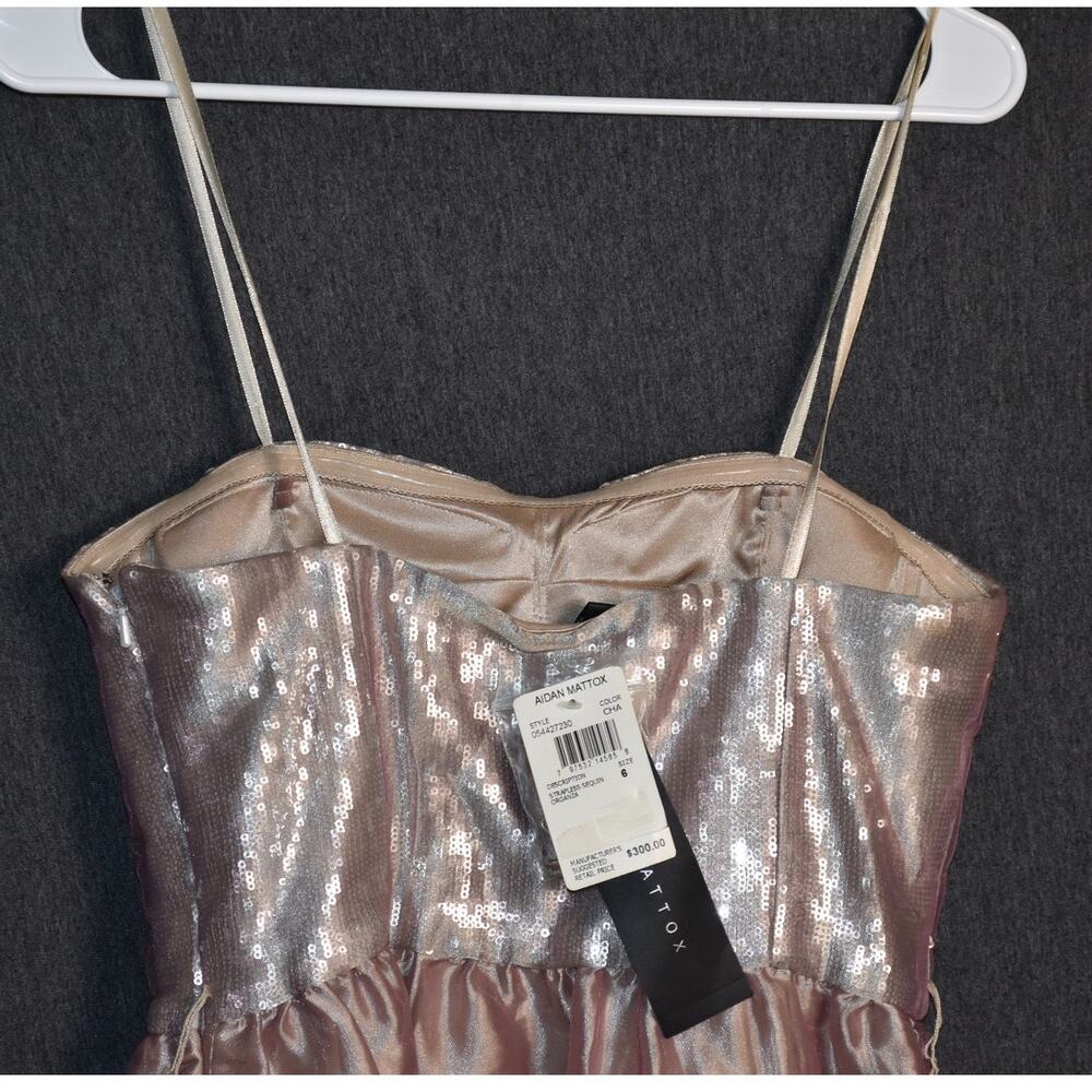 NEW Aidan Mattox Women's 6 Pink Layer Party Dress Metallic Sequin Strapless NWT - Picture 5 of 12